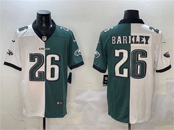 Mens Philadelphia Eagles #26 Saquon Barkley White & Green Split Vapor Untouchable Limited Stitched Jersey Dzhi
